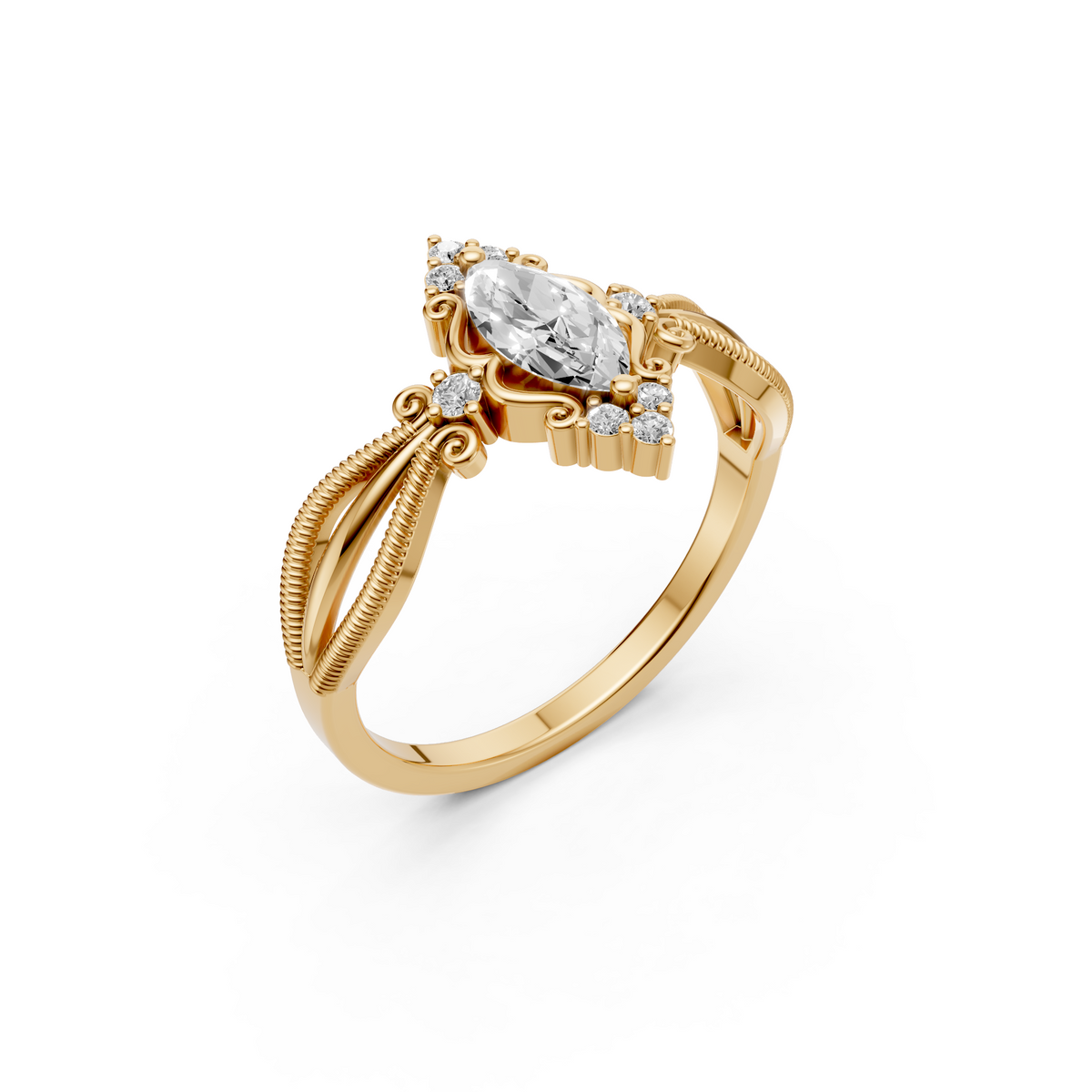 Elara Marquise Diamond Vintage Engagement Ring in Gold