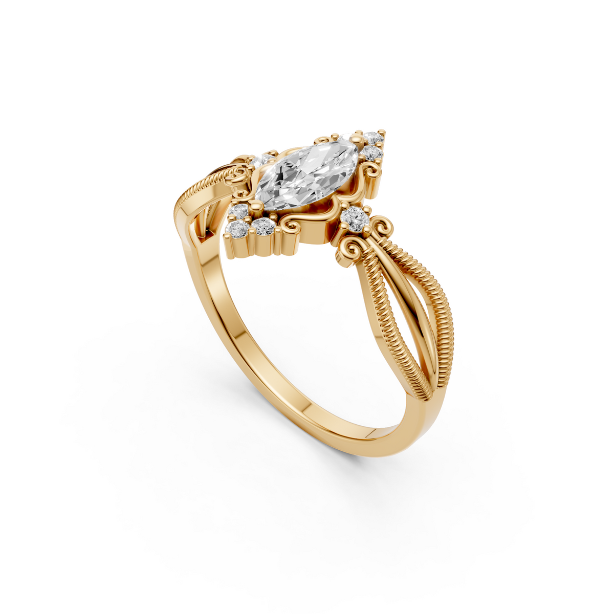 Elara Marquise Diamond Vintage Engagement Ring in Gold