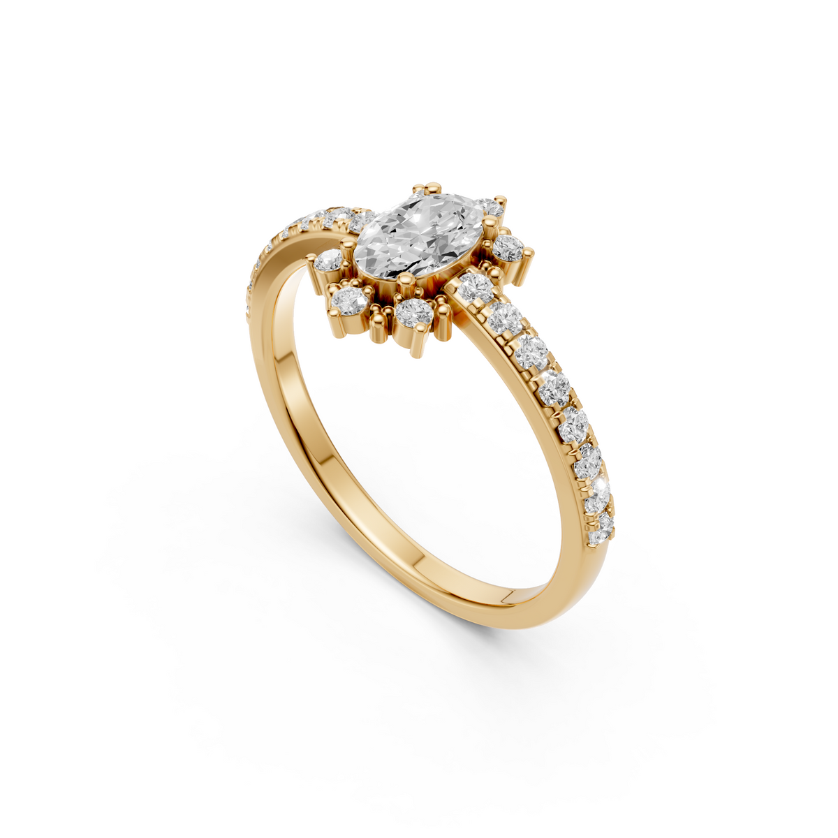 Harlow Oval Diamond Halo Engagement Ring in Yellow Gold