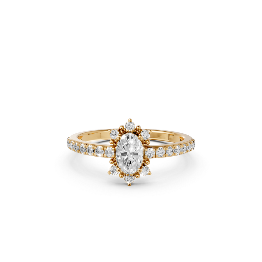 Harlow Oval Diamond Halo Engagement Ring in Yellow Gold