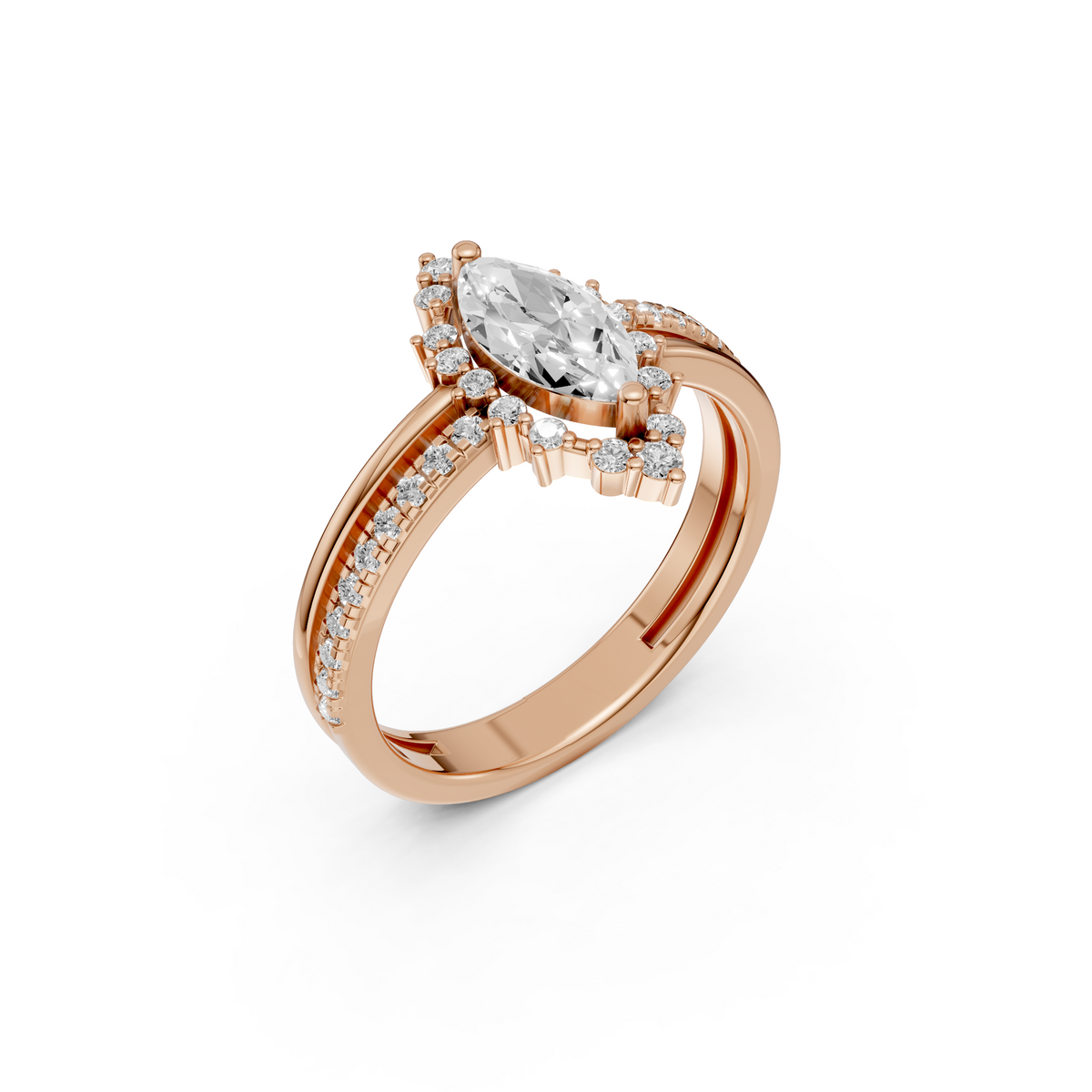 Wren Marquise Diamond Halo Pave Engagement Ring in Gold