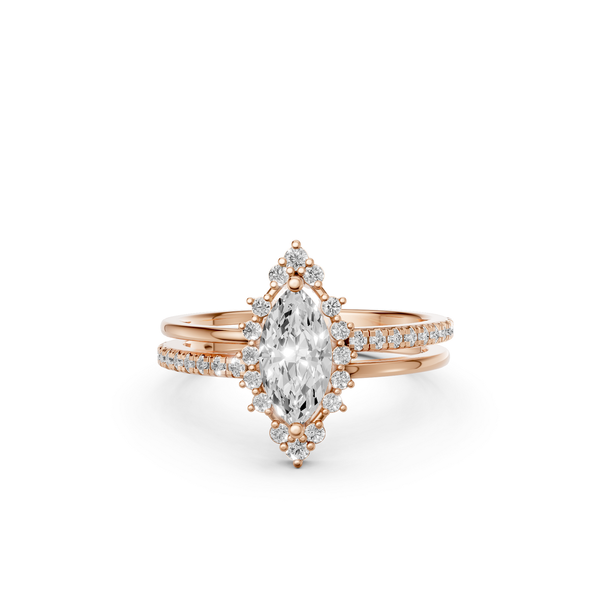 Wren Marquise Diamond Halo Pave Engagement Ring in Gold