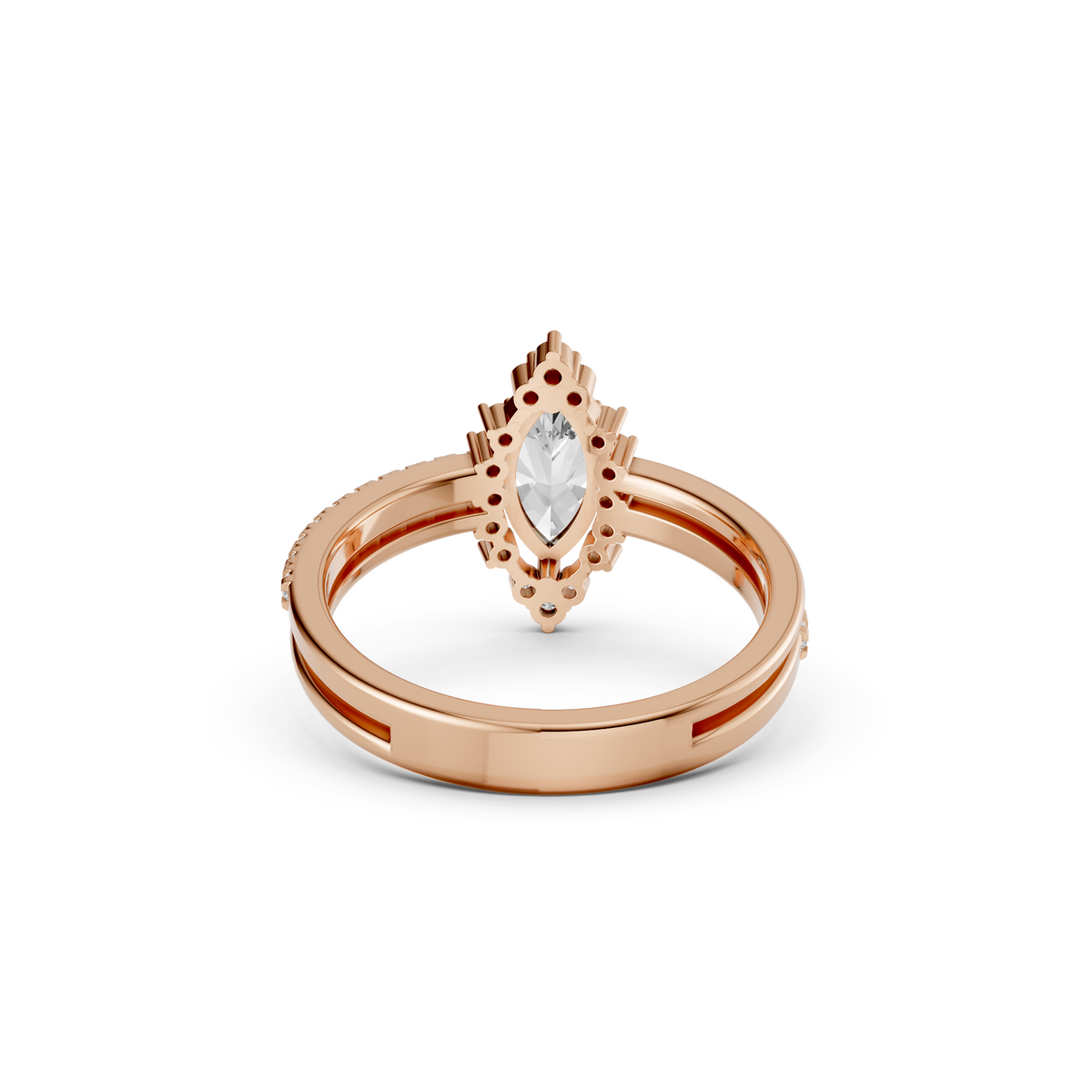 Wren Marquise Diamond Halo Pave Engagement Ring in Gold
