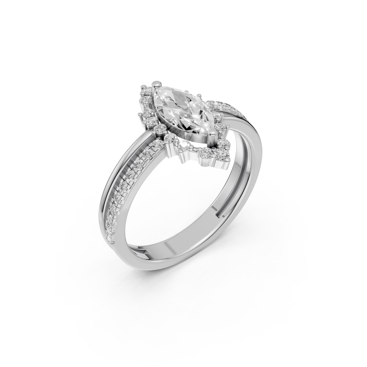 Wren Marquise Diamond Halo Pave Engagement Ring in Gold