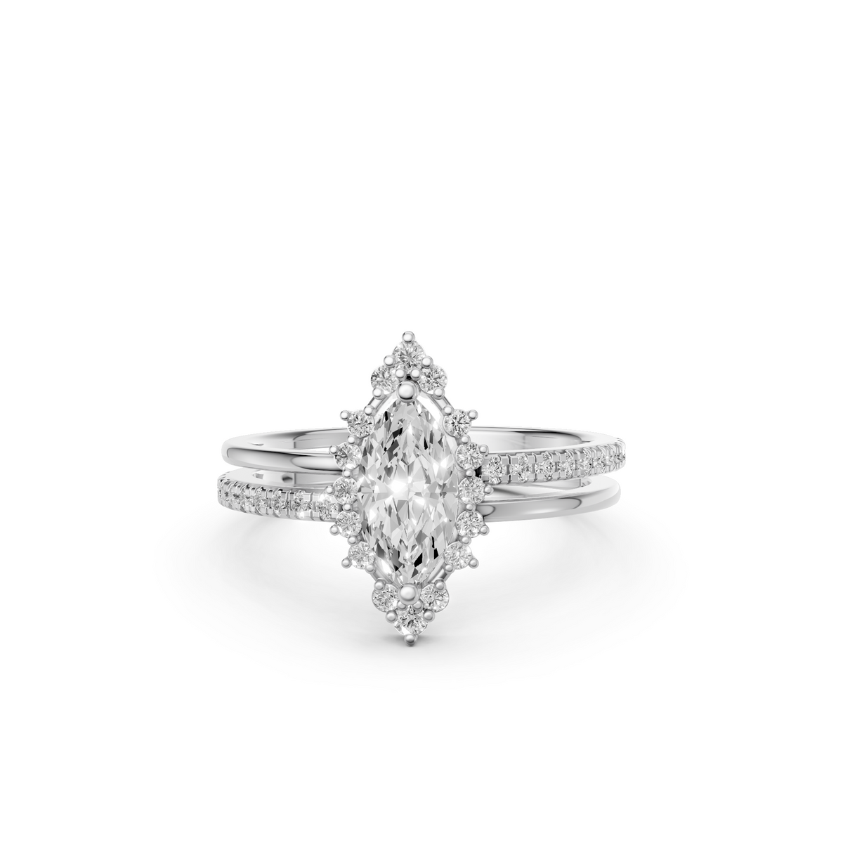 Wren Marquise Diamond Halo Pave Engagement Ring in Gold