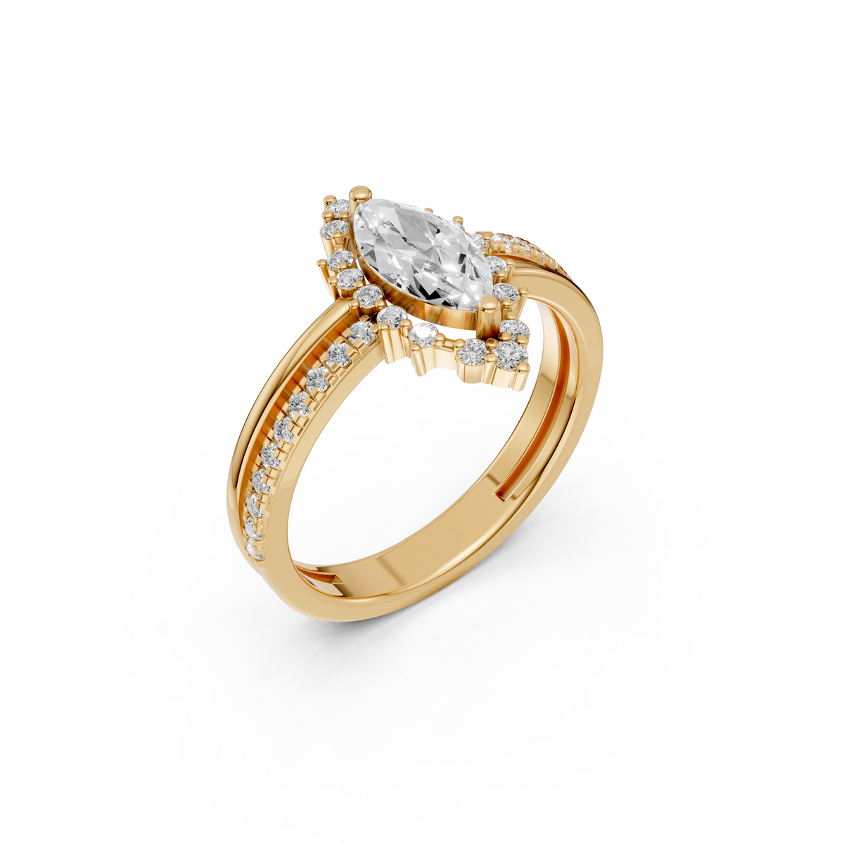 Wren Marquise Diamond Halo Pave Engagement Ring in Gold