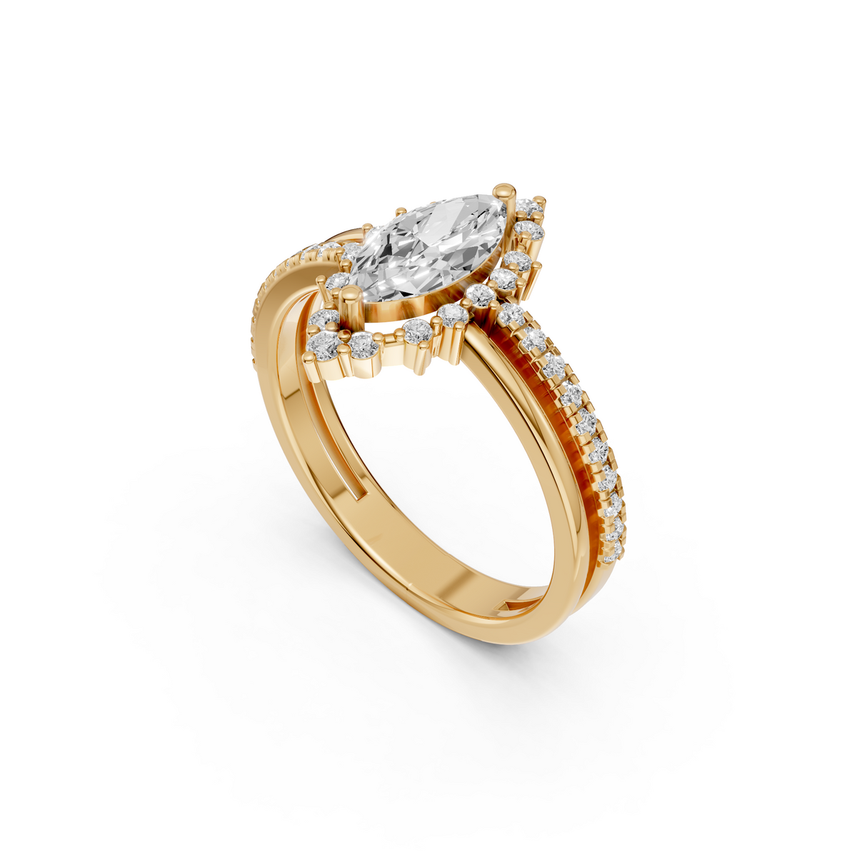 Wren Marquise Diamond Halo Pave Engagement Ring in Gold