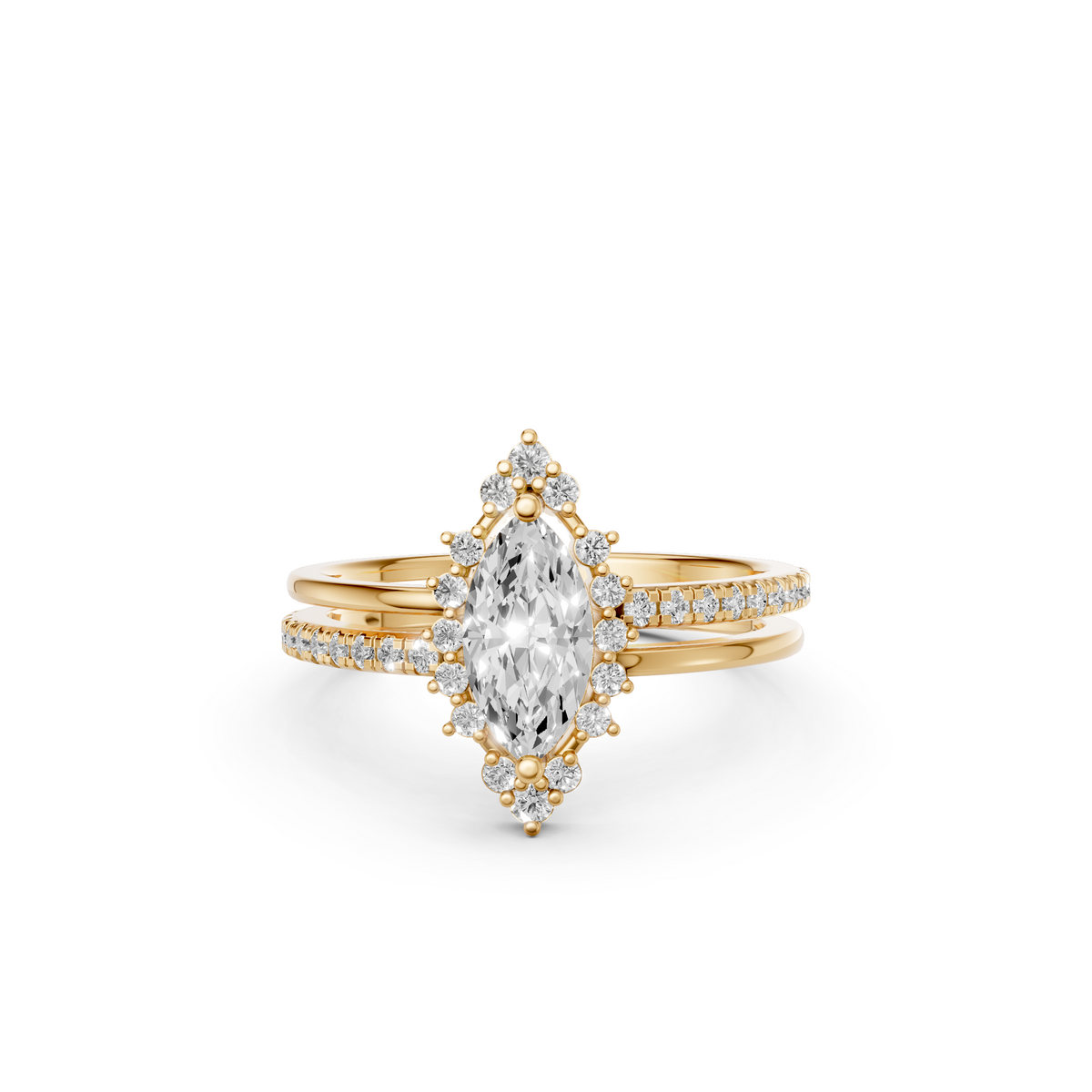 Wren Marquise Diamond Halo Pave Engagement Ring in Gold