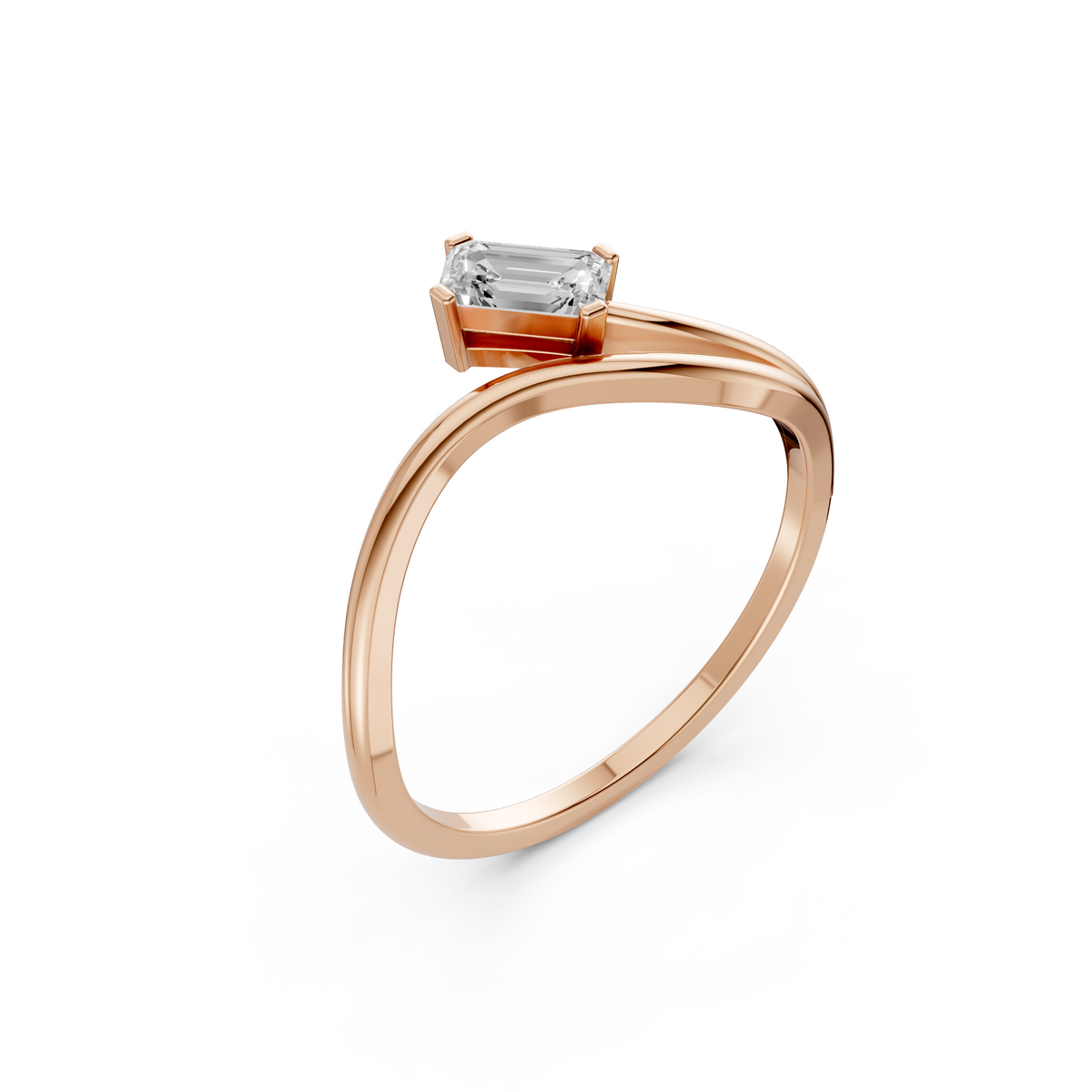 Curved Emerald Cut Lab Grown Diamond Bypass Wedding Band