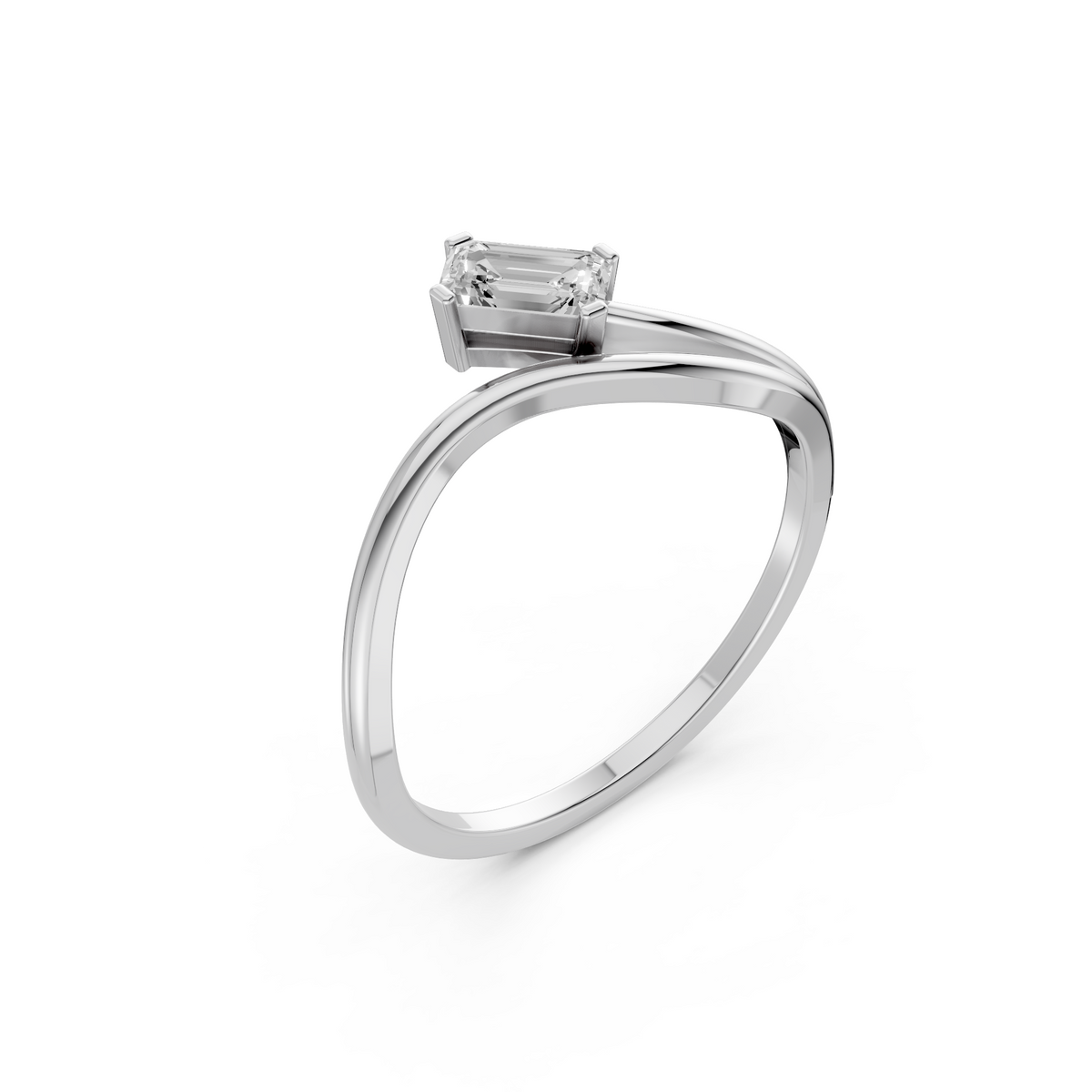Curved Emerald Cut Lab Grown Diamond Bypass Wedding Band