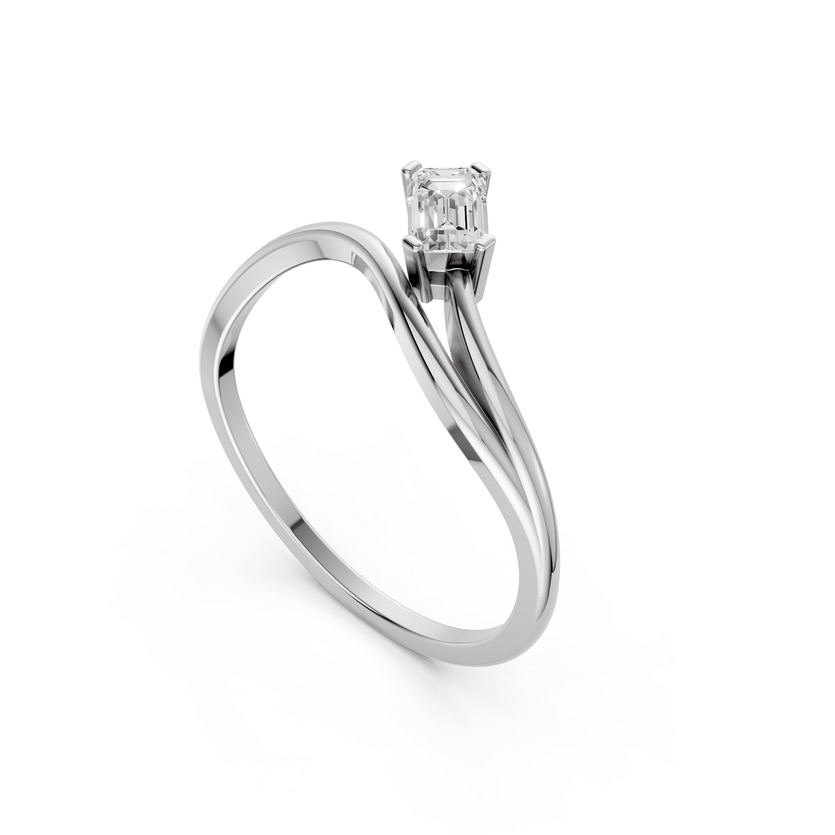 Curved Emerald Cut Lab Grown Diamond Bypass Wedding Band