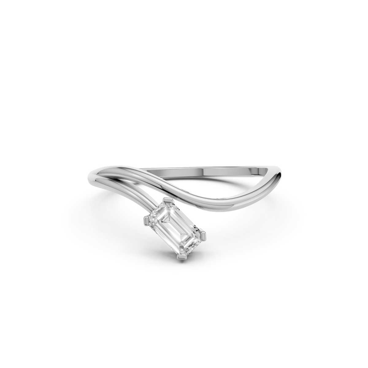 Curved Emerald Cut Lab Grown Diamond Bypass Wedding Band