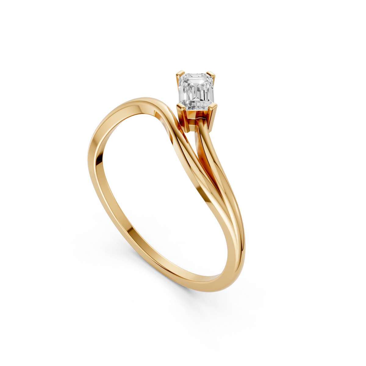 Curved Emerald Cut Lab Grown Diamond Bypass Wedding Band