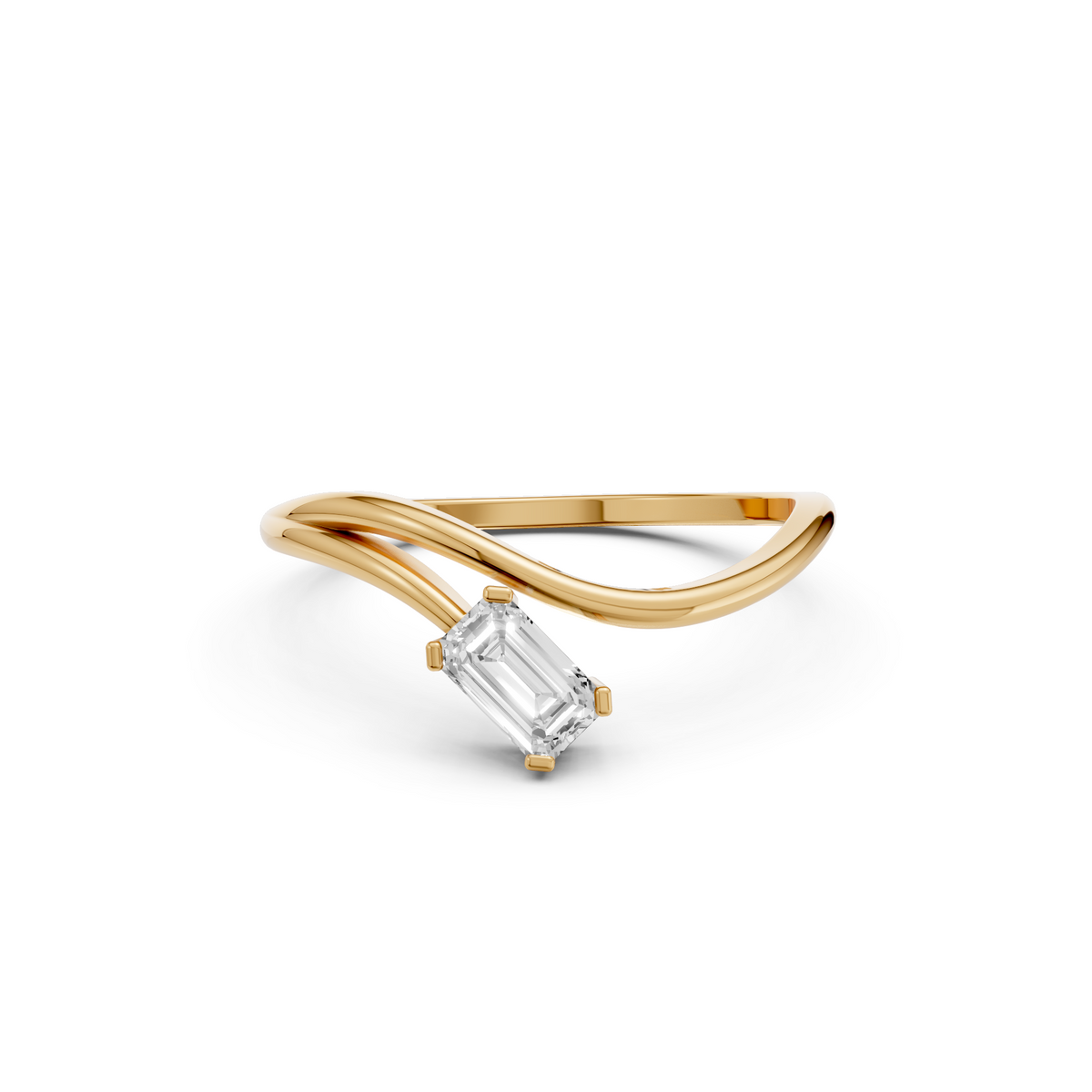 Curved Emerald Cut Lab Grown Diamond Bypass Wedding Band