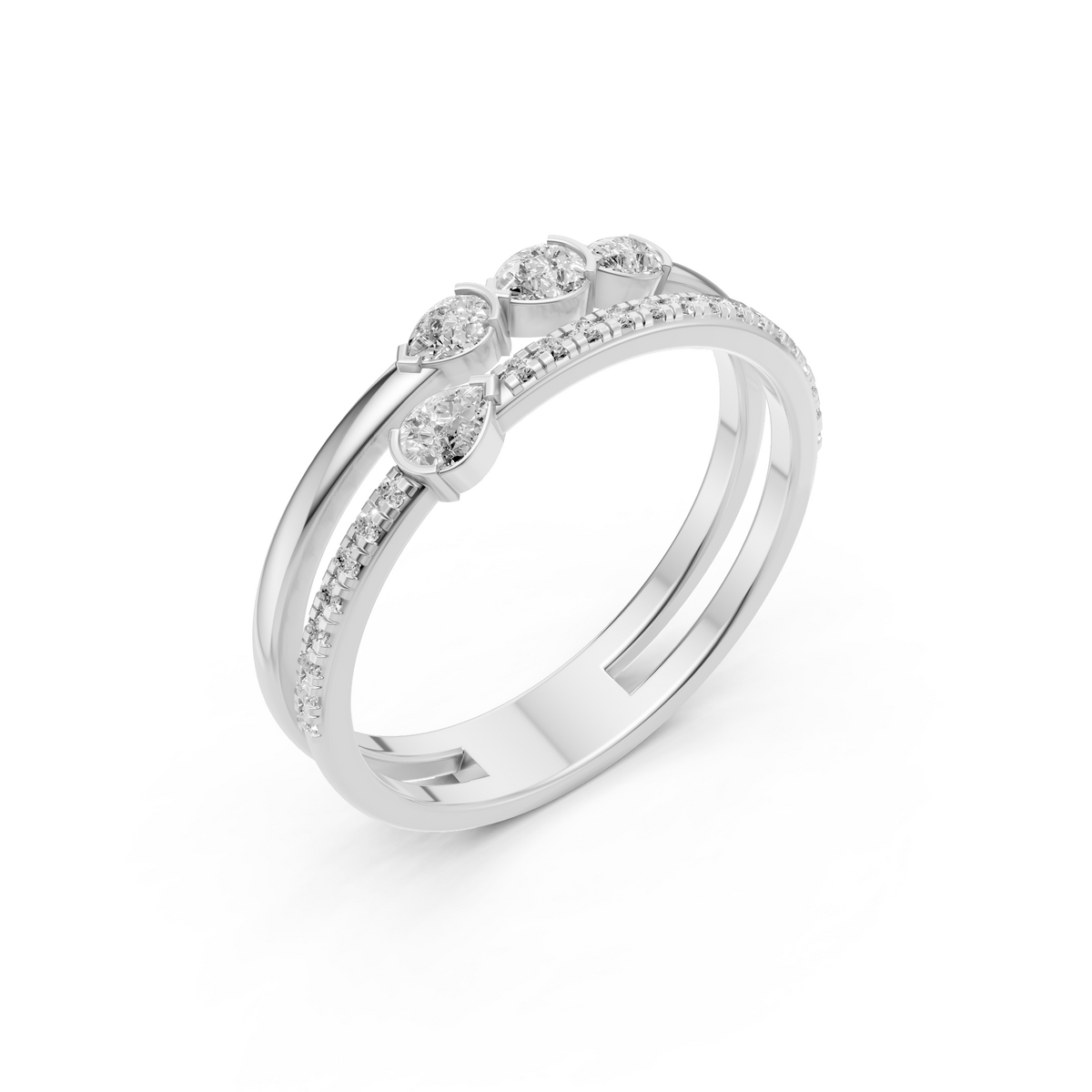Two-Tone Pear & Round Lab Diamond Stackable Wedding band