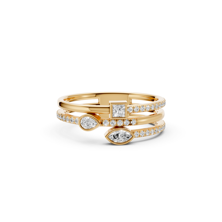 Triple Row Multi Shape Diamond Stacking Band