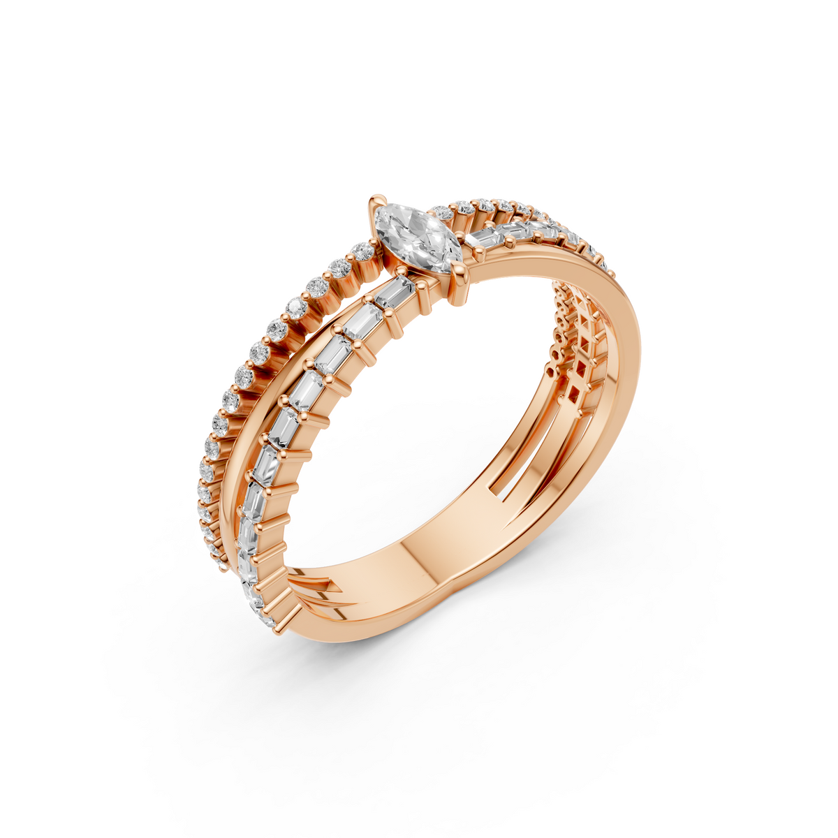 Triple Row Multi Shape Lab Diamond Stackable Wedding Band