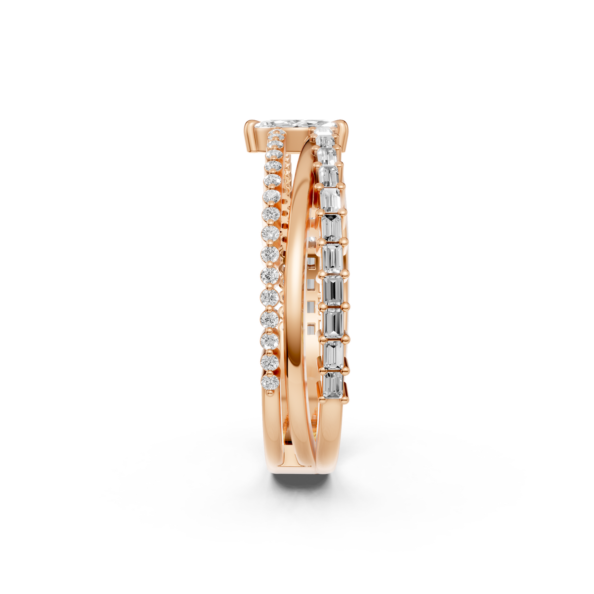 Triple Row Multi Shape Lab Diamond Stackable Wedding Band