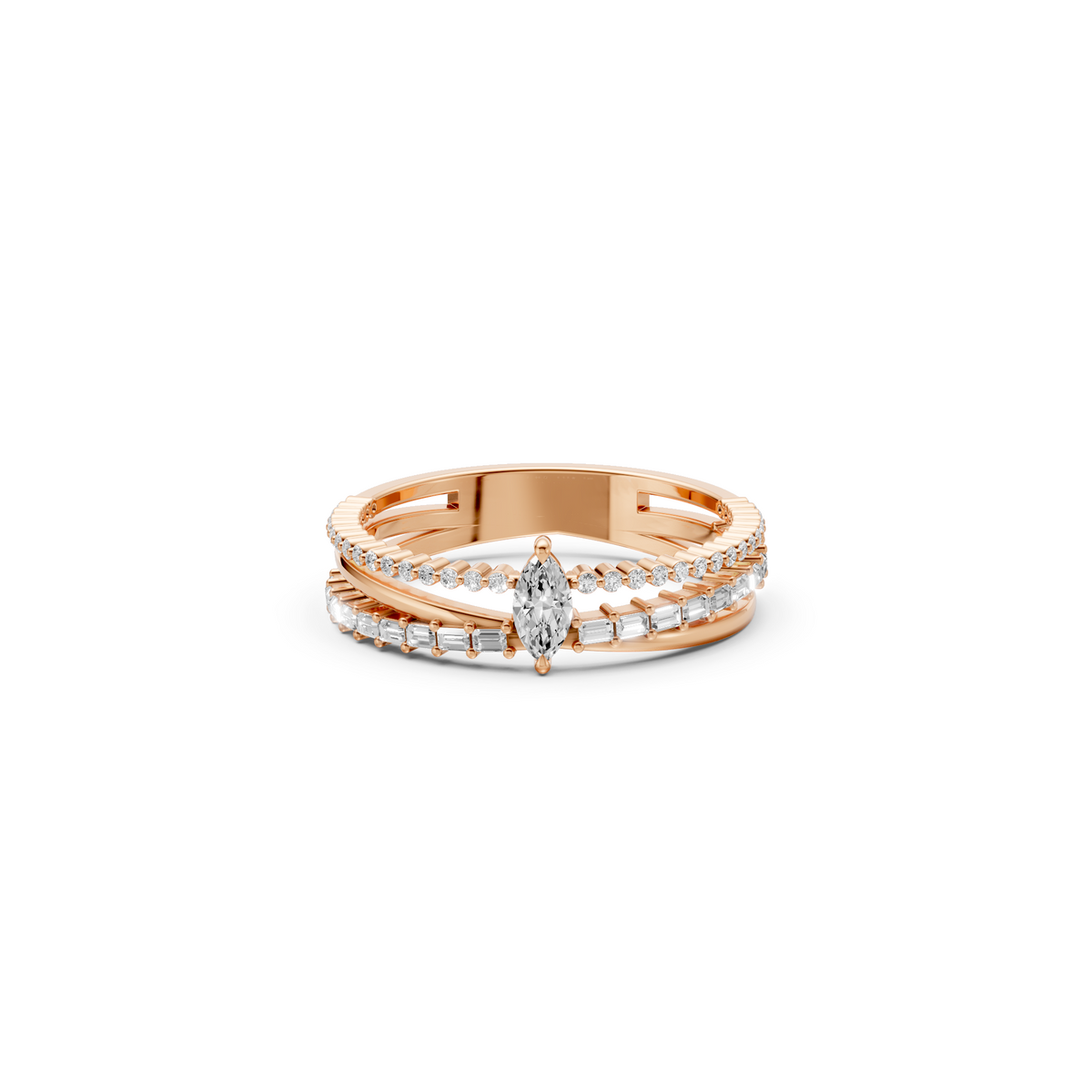 Triple Row Multi Shape Lab Diamond Stackable Wedding Band