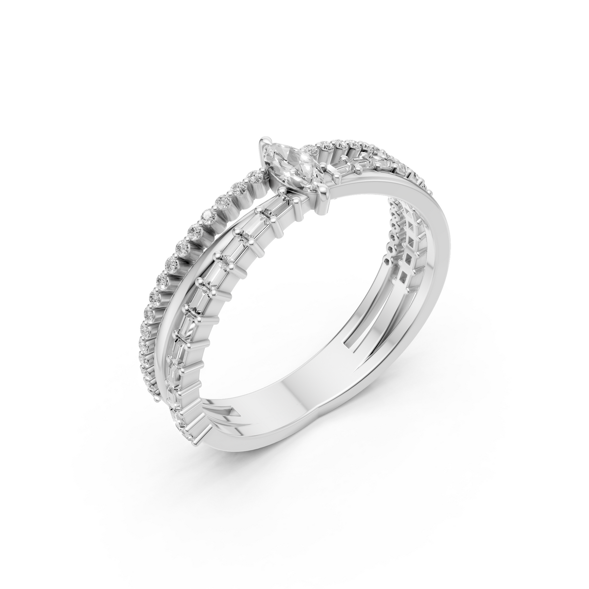 Triple Row Multi Shape Lab Diamond Stackable Wedding Band