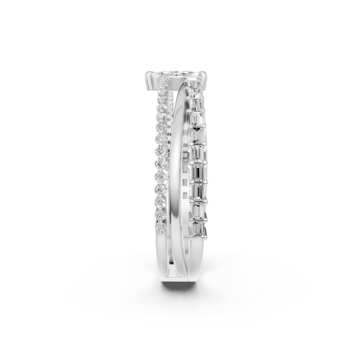 Triple Row Multi Shape Lab Diamond Stackable Wedding Band
