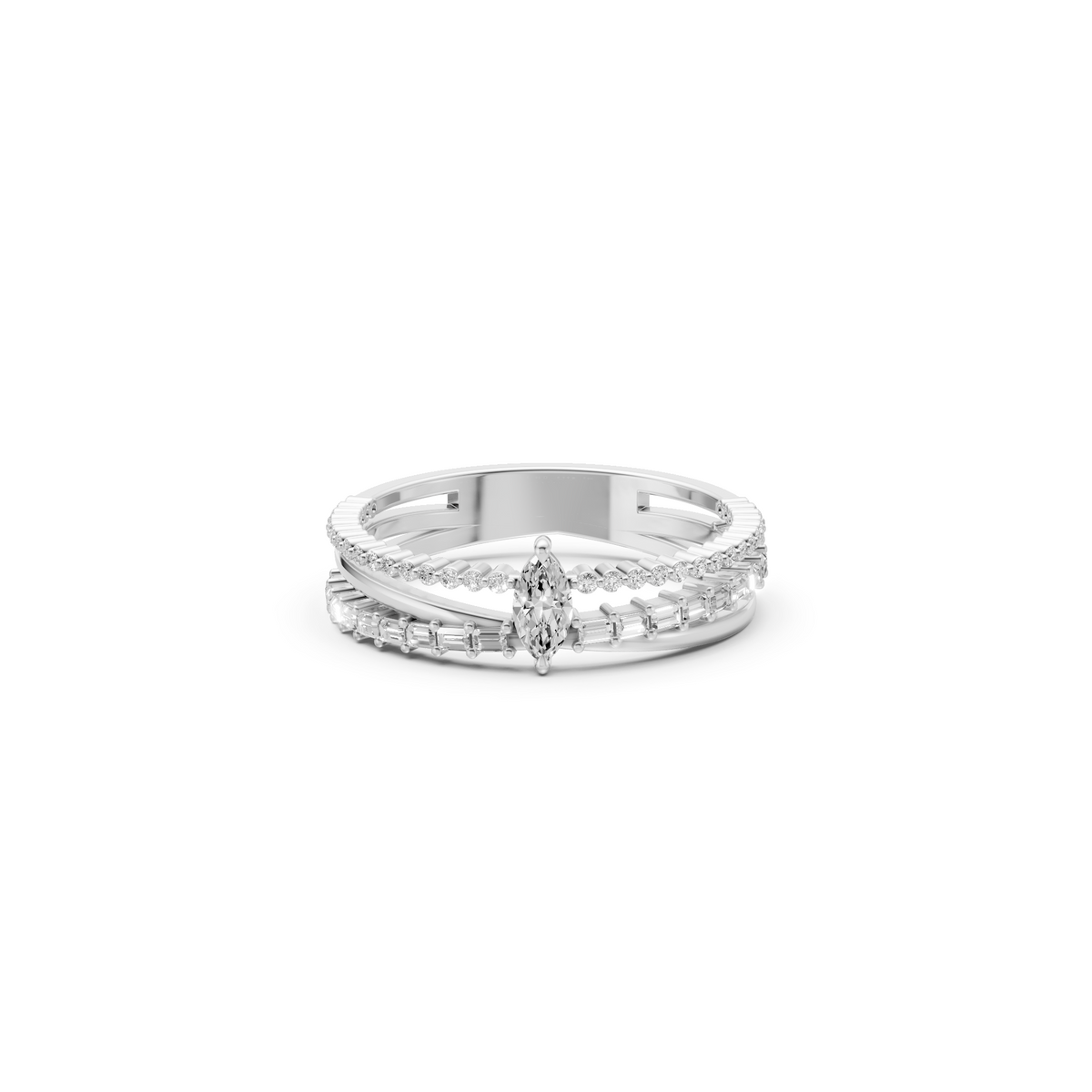 Triple Row Multi Shape Lab Diamond Stackable Wedding Band