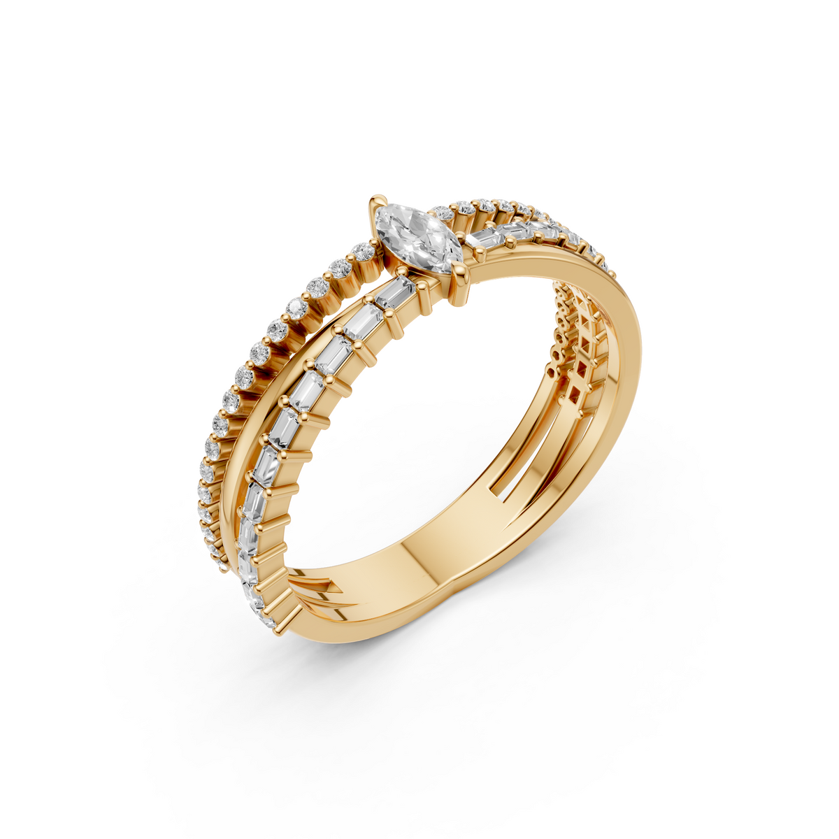 Triple Row Multi Shape Lab Diamond Stackable Wedding Band