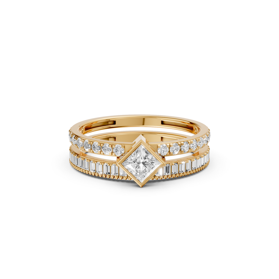 Double-Row Princess Cut Diamond Her Matching Engagement Ring
