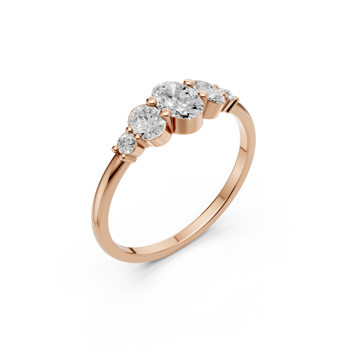 Cluster Oval Cut Lab Diamond Five Stone Engagement Ring