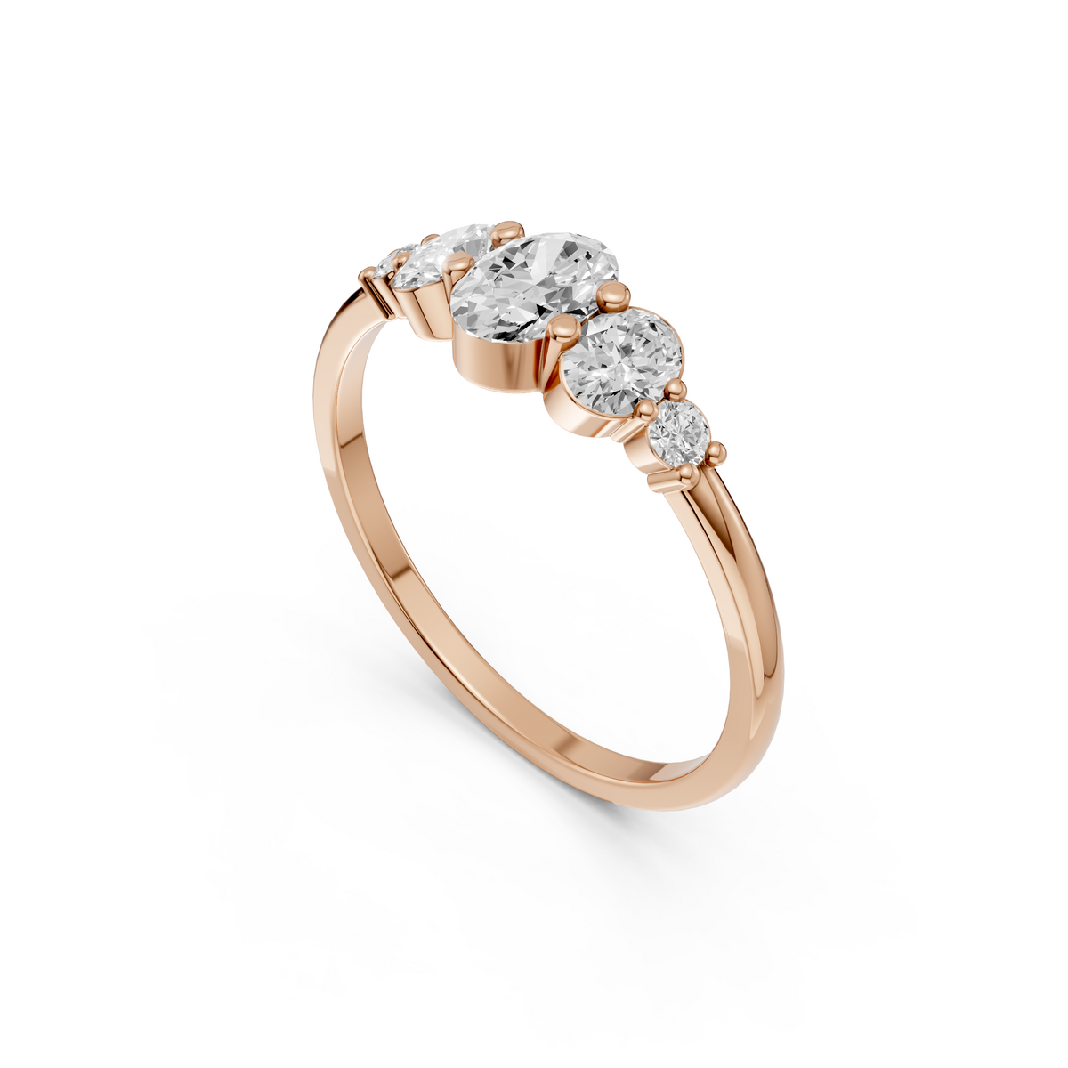 Cluster Oval Cut Lab Diamond Five Stone Engagement Ring