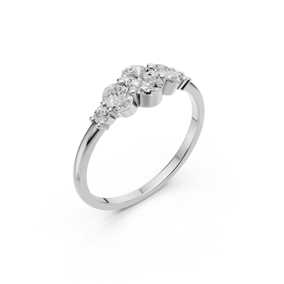 Cluster Oval Cut Lab Diamond Five Stone Engagement Ring