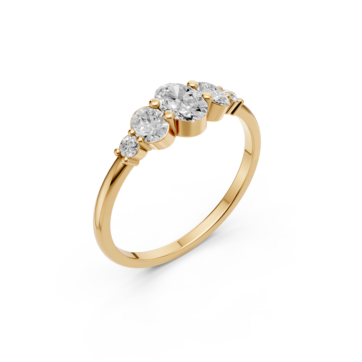 Cluster Oval Cut Lab Diamond Five Stone Engagement Ring