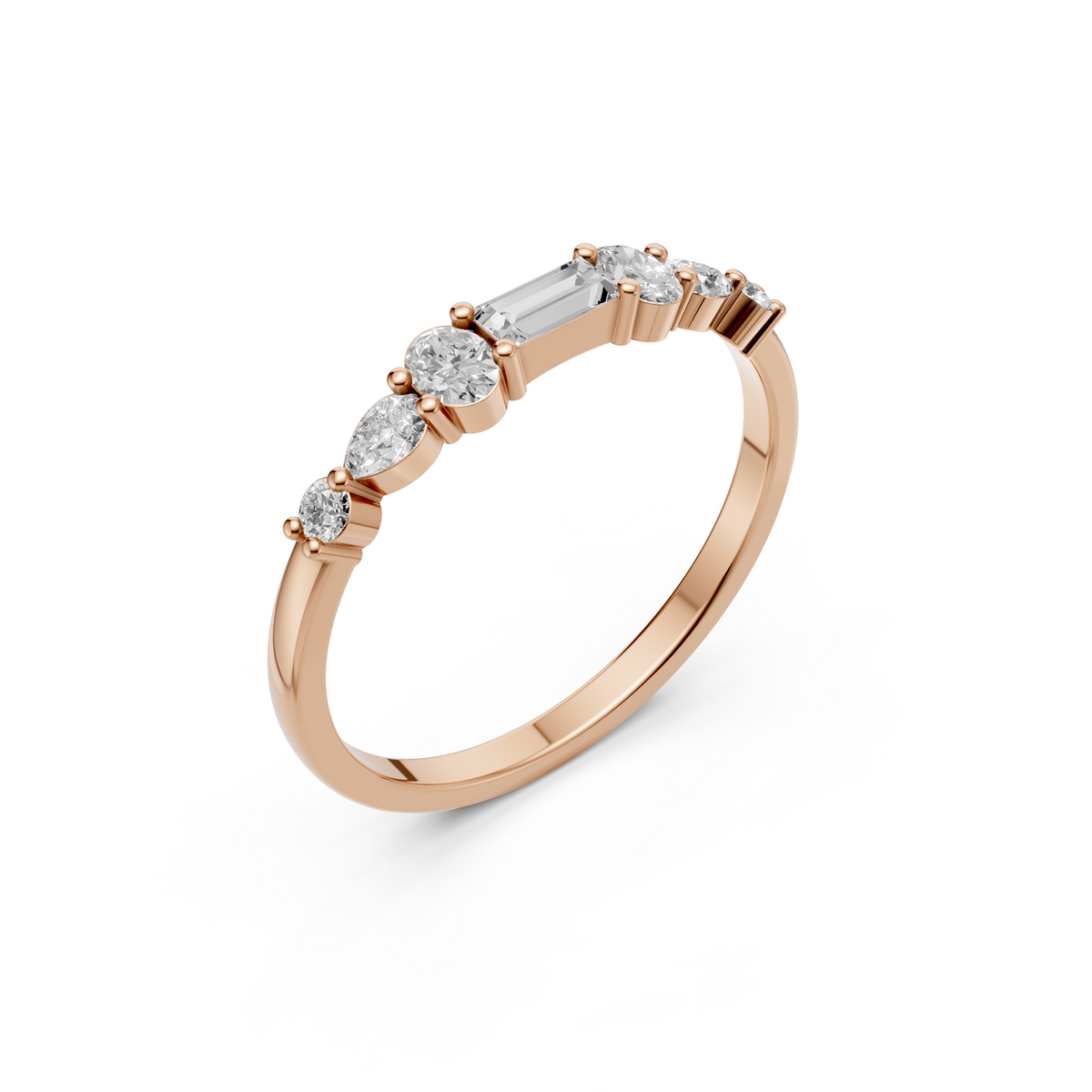Multi Shape Lab Diamond Delicate Solid Gold Stacking Band