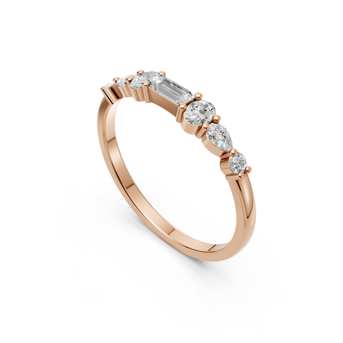 Multi Shape Lab Diamond Delicate Solid Gold Stacking Band
