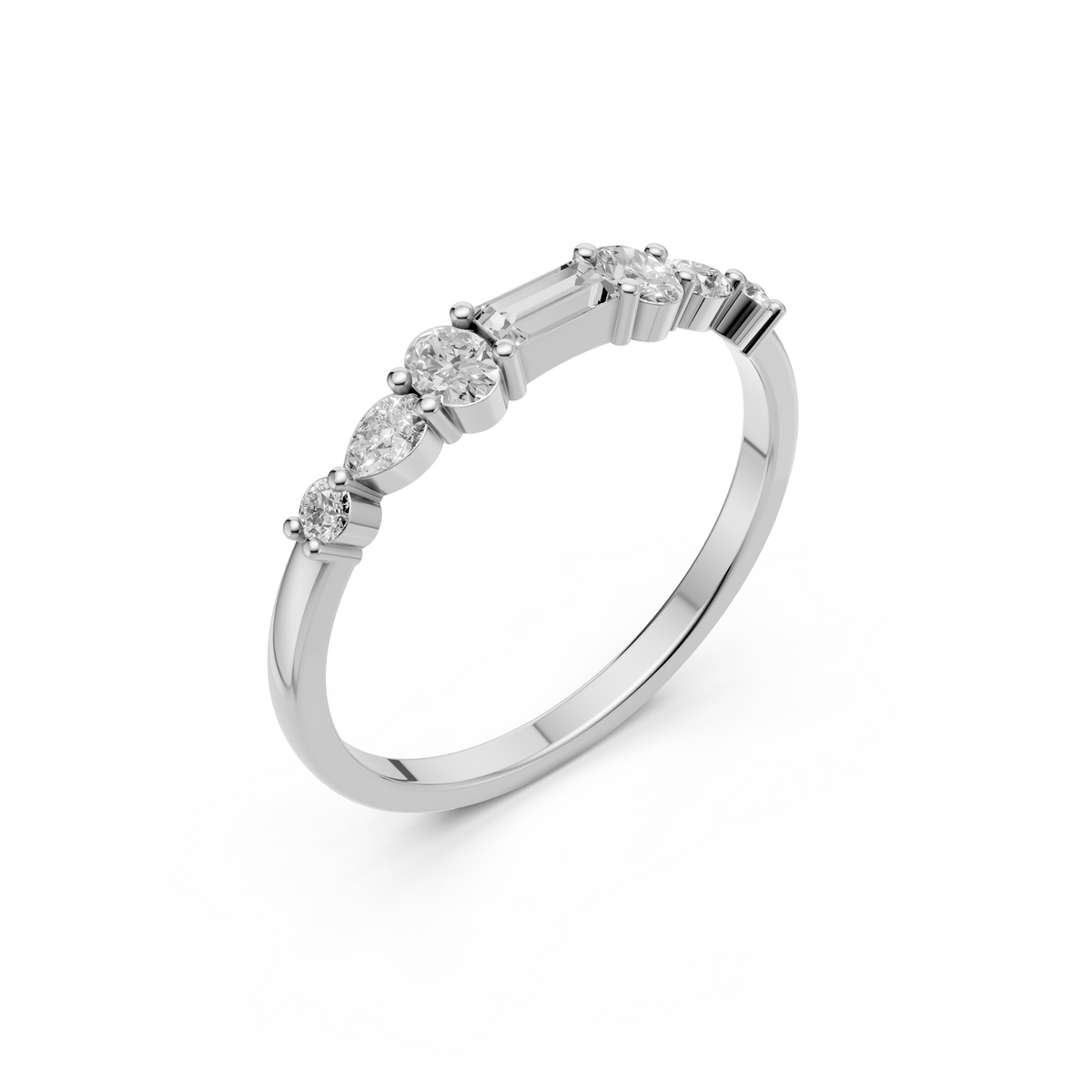 Multi Shape Lab Diamond Delicate Solid Gold Stacking Band