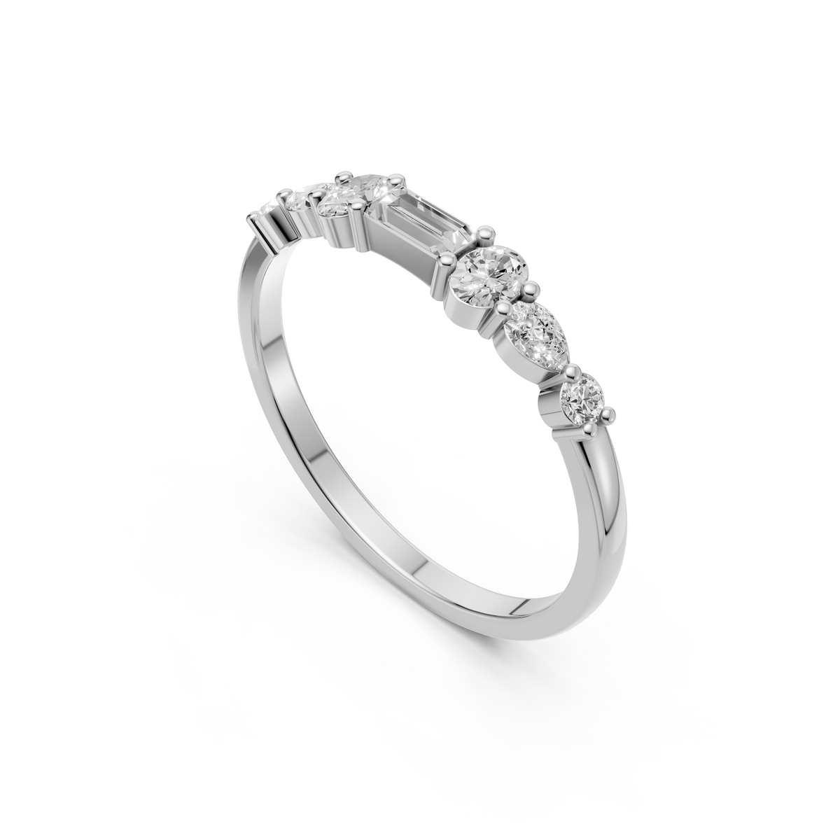 Multi Shape Lab Diamond Delicate Solid Gold Stacking Band