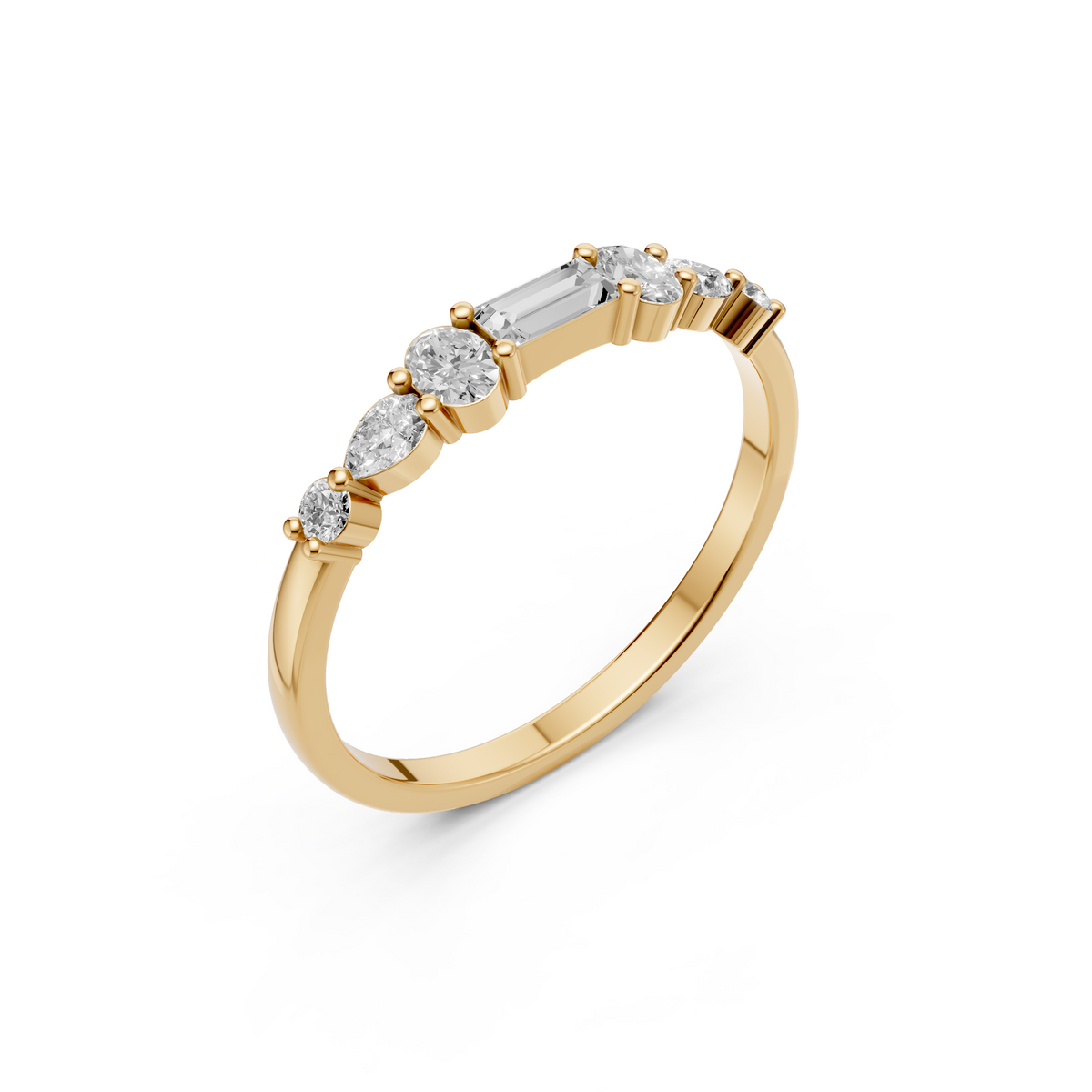 Multi Shape Lab Diamond Delicate Solid Gold Stacking Band