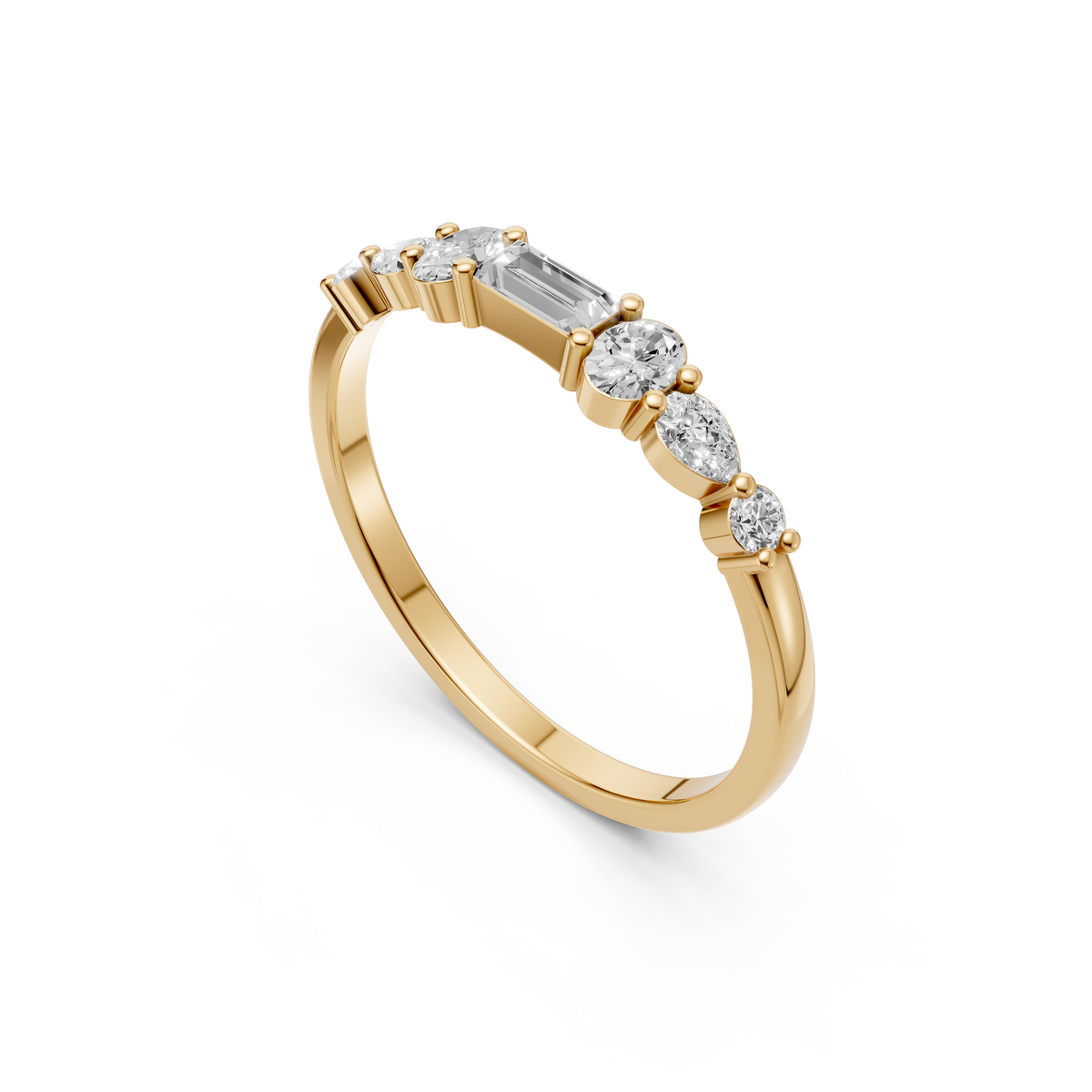 Multi Shape Lab Diamond Delicate Solid Gold Stacking Band