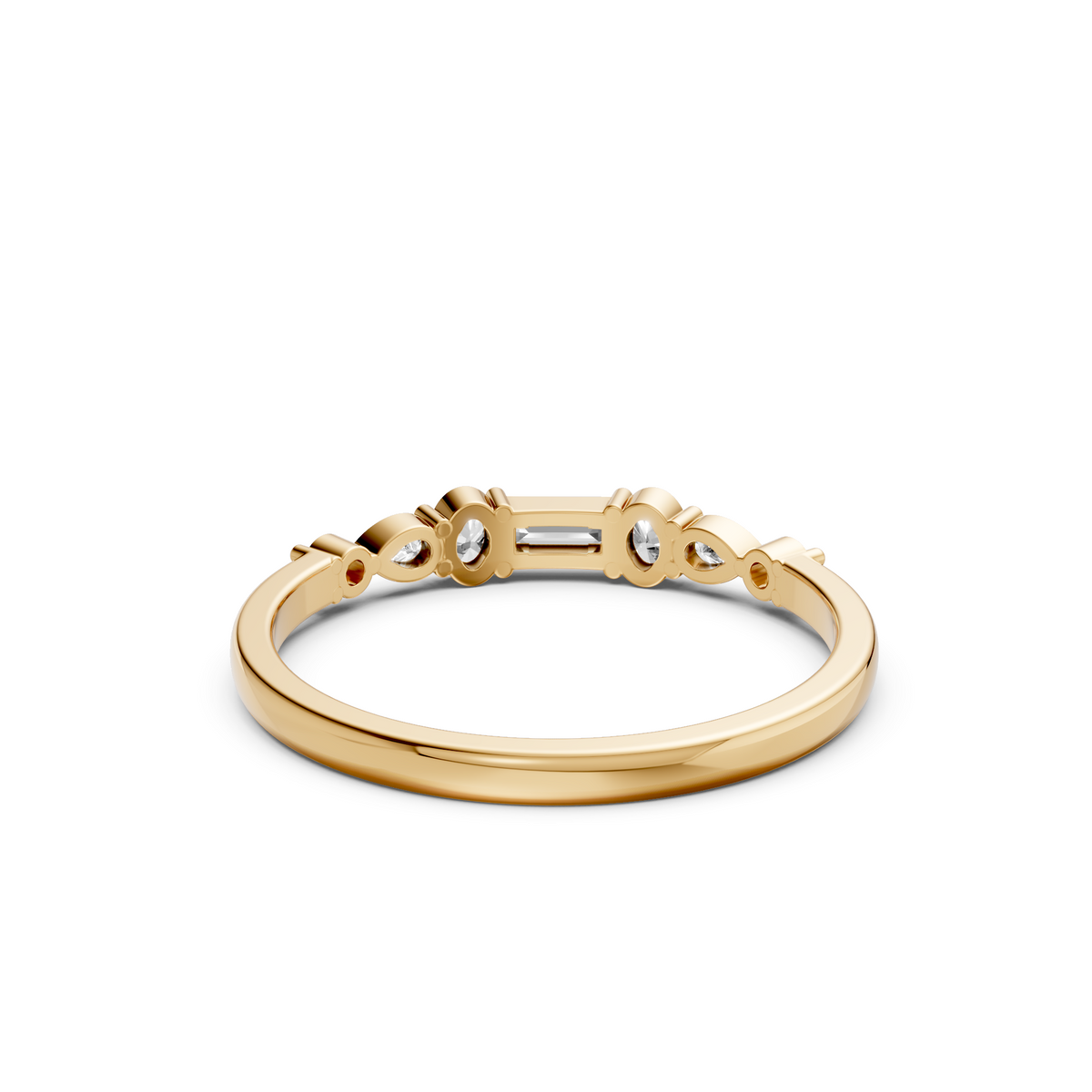 Multi Shape Lab Diamond Delicate Solid Gold Stacking Band
