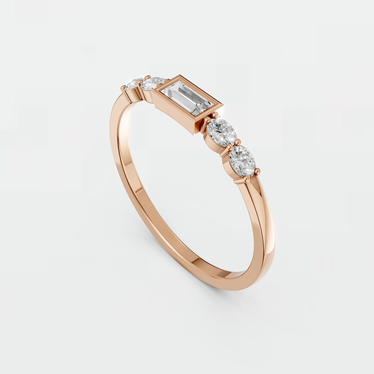 Classic Five-Stone Baguette & Oval Lab Diamond Wedding band