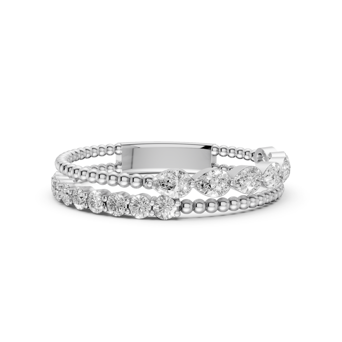 Two Row Pear & Round Lab Diamond Stackable Wedding Band