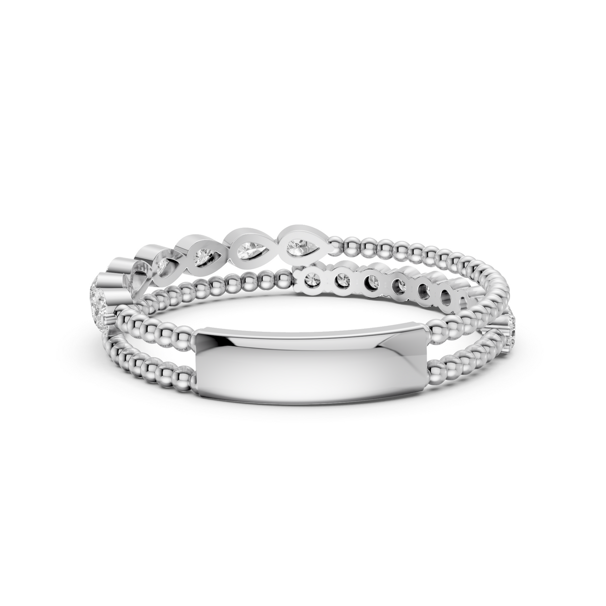 Two Row Pear & Round Lab Diamond Stackable Wedding Band