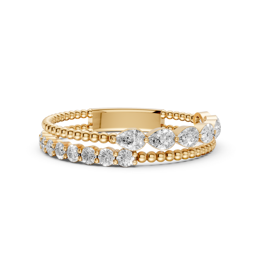 Two Row Pear & Round Lab Diamond Stackable Wedding Band
