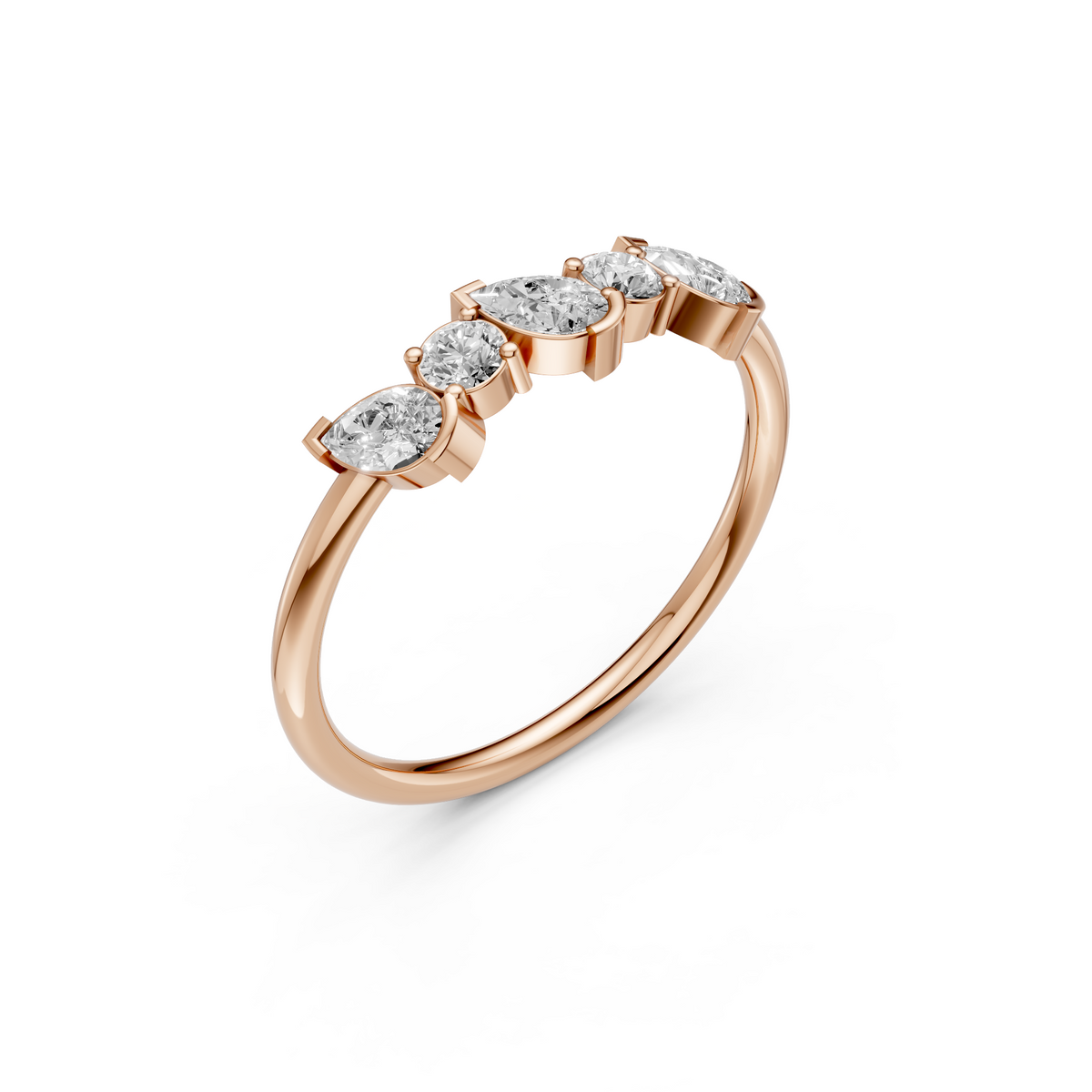 Alternating Pear & Round  Diamond Five Stone Stackable Band