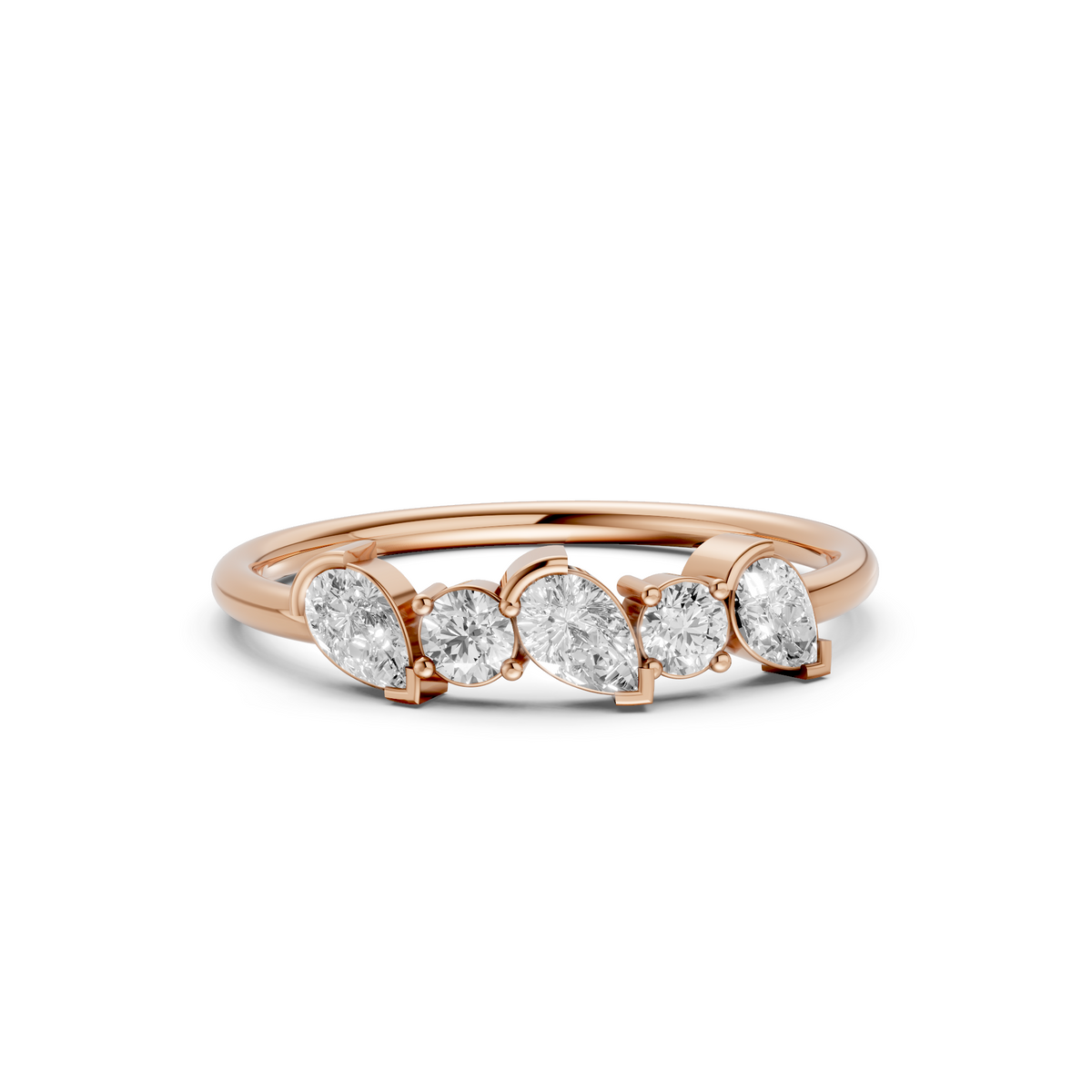 Alternating Pear & Round  Diamond Five Stone Stackable Band