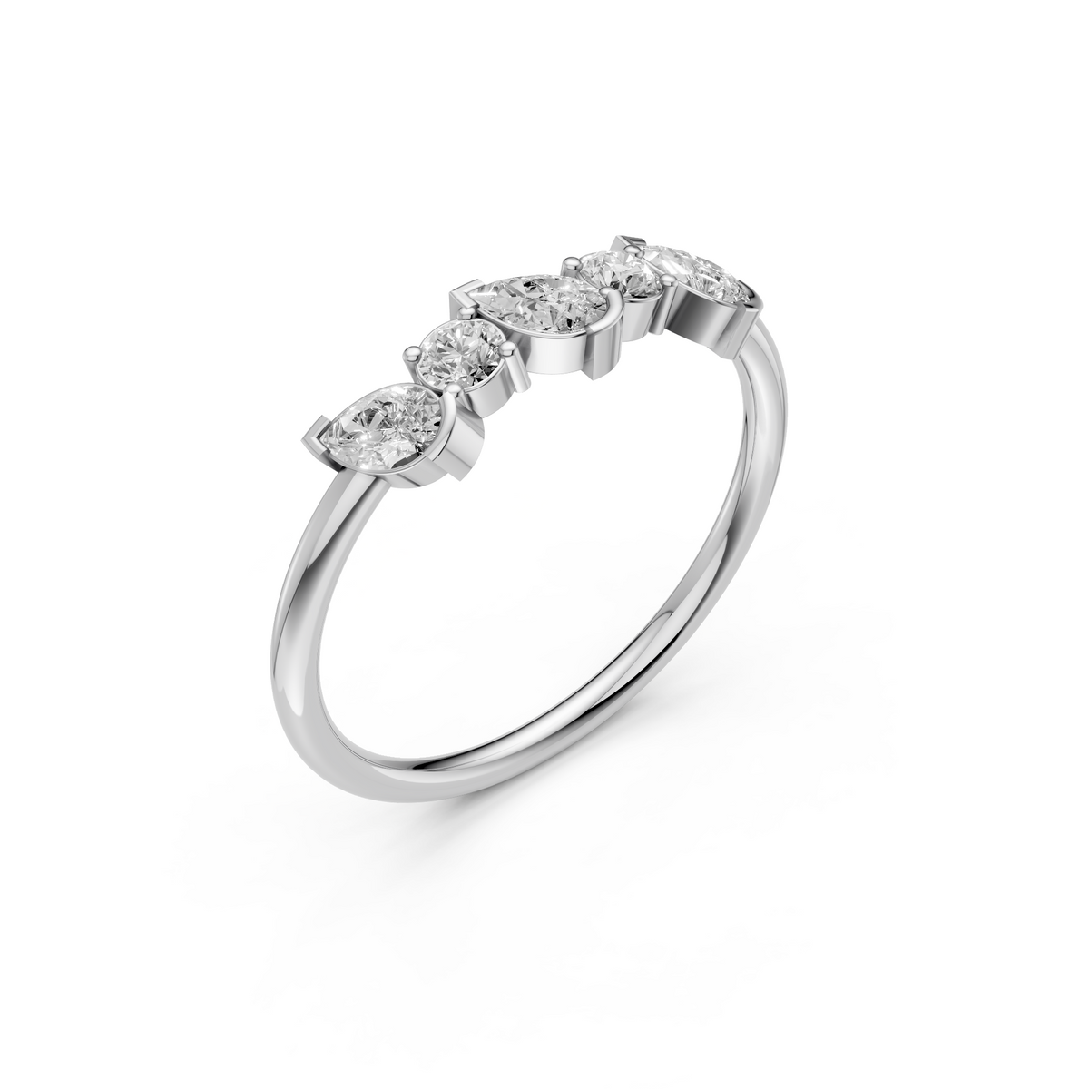 Alternating Pear & Round  Diamond Five Stone Stackable Band