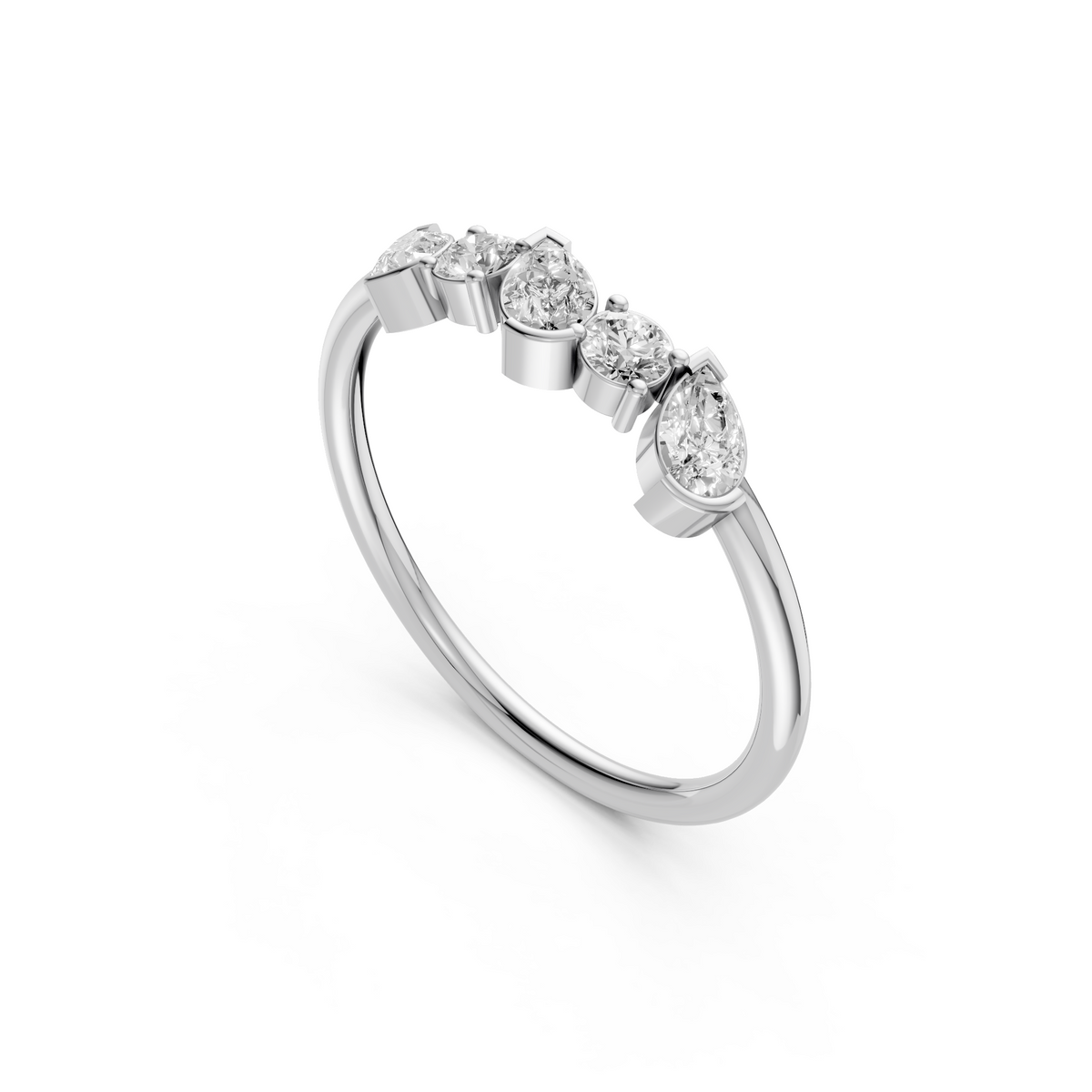 Alternating Pear & Round  Diamond Five Stone Stackable Band