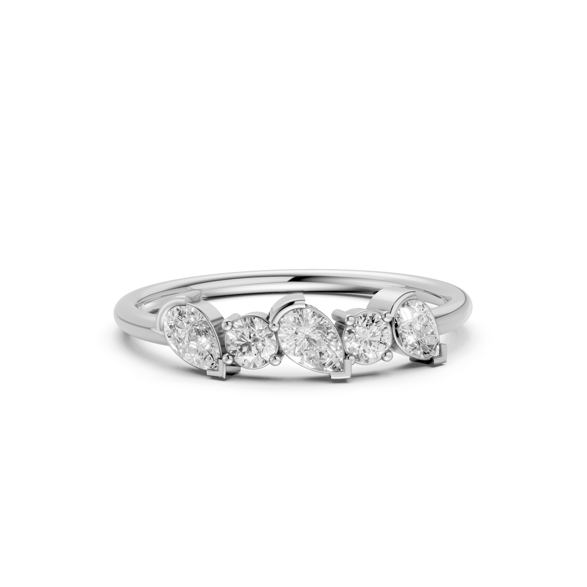 Alternating Pear & Round  Diamond Five Stone Stackable Band