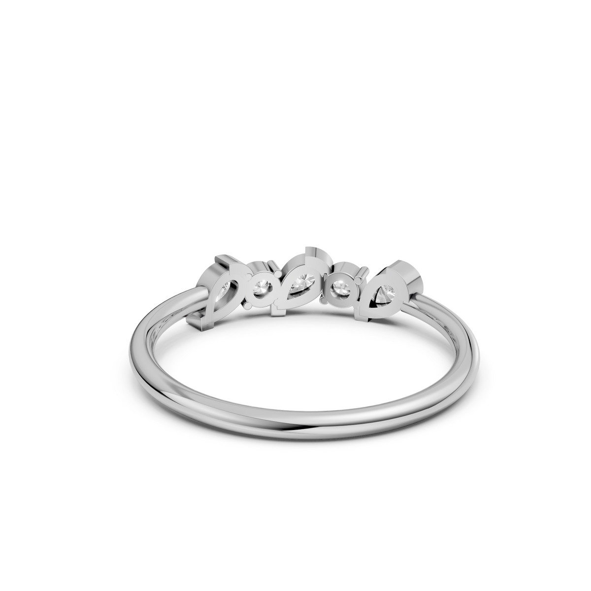 Alternating Pear & Round  Diamond Five Stone Stackable Band