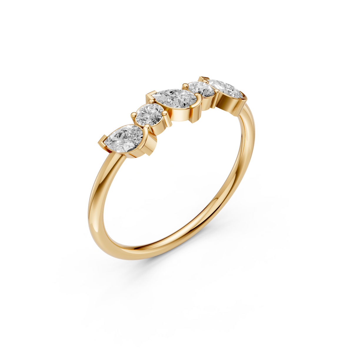 Alternating Pear & Round  Diamond Five Stone Stackable Band